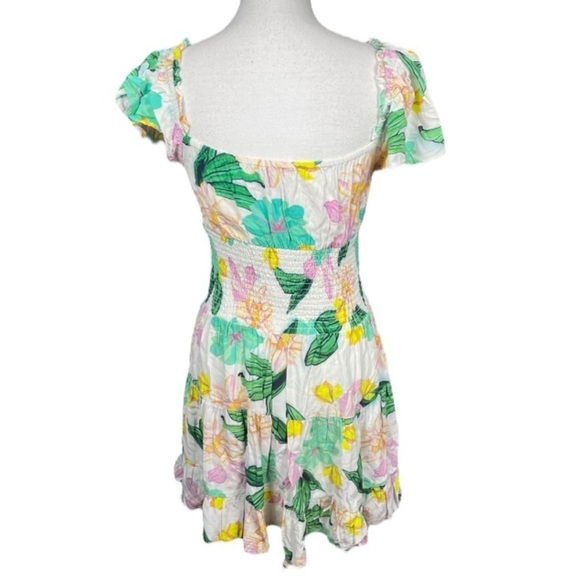 Cleobella Dress Womens Small Tropical Floral Leafy Smocked Beachy Vacation Boho - Picture 5 of 15